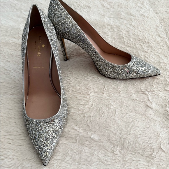Kate Spade Silver Glitter Pumps Heels Size 9 Party Wedding Holiday - Picture 1 of 11